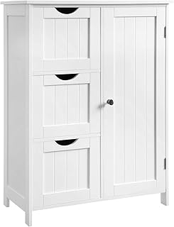 VASAGLE Bathroom Floor Storage Cabinet, Bathroom Storage Unit with 3 Drawers, 1 Adjustable Shelf, Bathroom Cabinet Freestanding , 11.8 x 23.6 x 31.5 Inches, White UBBC49WT