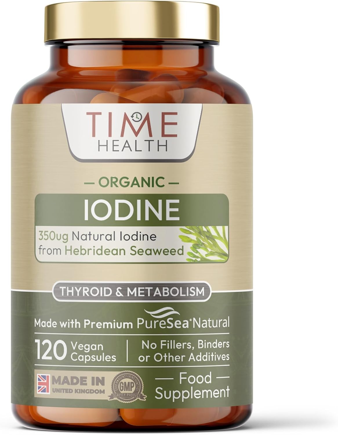 Iodine - Organic Scottish Sea Kelp - PureSea® Natural - UK Made - Zero Additives - Vegan - 120 Capsules
