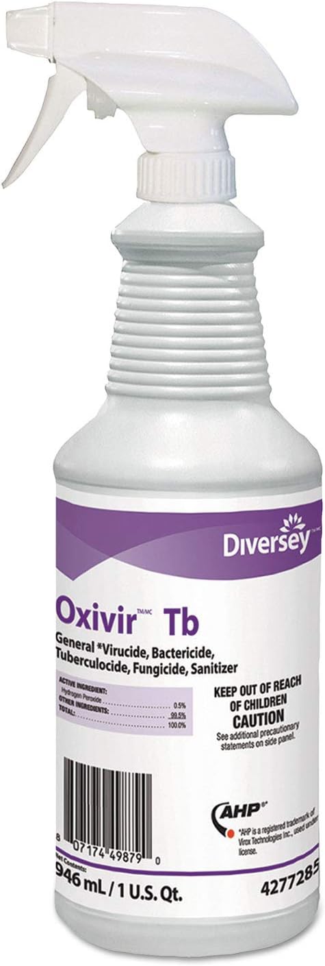 Oxivir Diversey 4277285 Tb Liquid Disinfectant Cleaner, Hospital Grade Accelerated Hydrogen Peroxide AHP, No Fragrance Added, Ready-to-Use Capped Spray Bottle, 32-Ounce