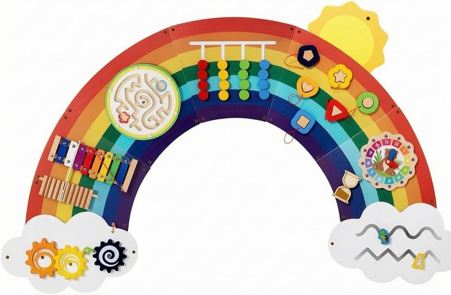 harayaa Children Learning Board Wall-Mounted Activity Puzzle Sensory Exploration Panel Suitable for Preschool Playroom Childcare Learning Space, New Rainbow Wall Game 5.4kg CE/CPC
