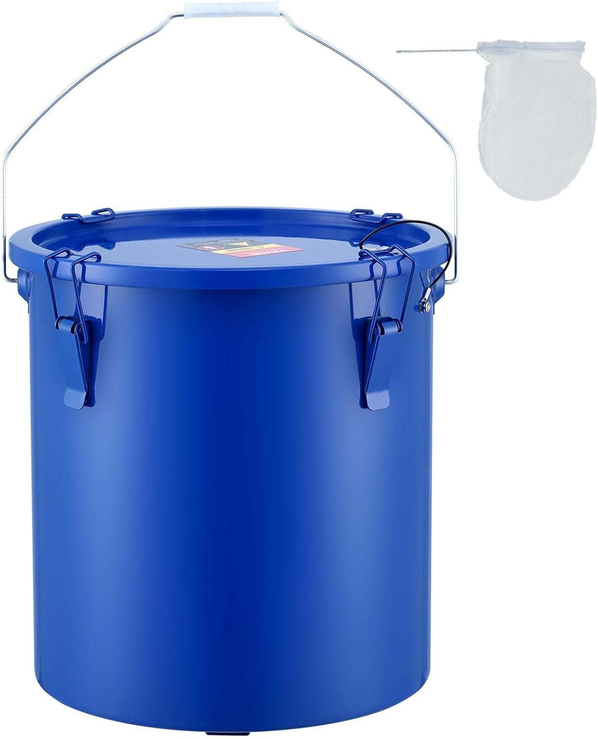 VEVOR Fryer Grease Bucket - 6 Gal Carbon Steel Oil Disposal Caddy with Rust-Proof Coating, Transport Container with Lid, Lock Clips, Filter Bag for Hot Cooking Oil Filtering