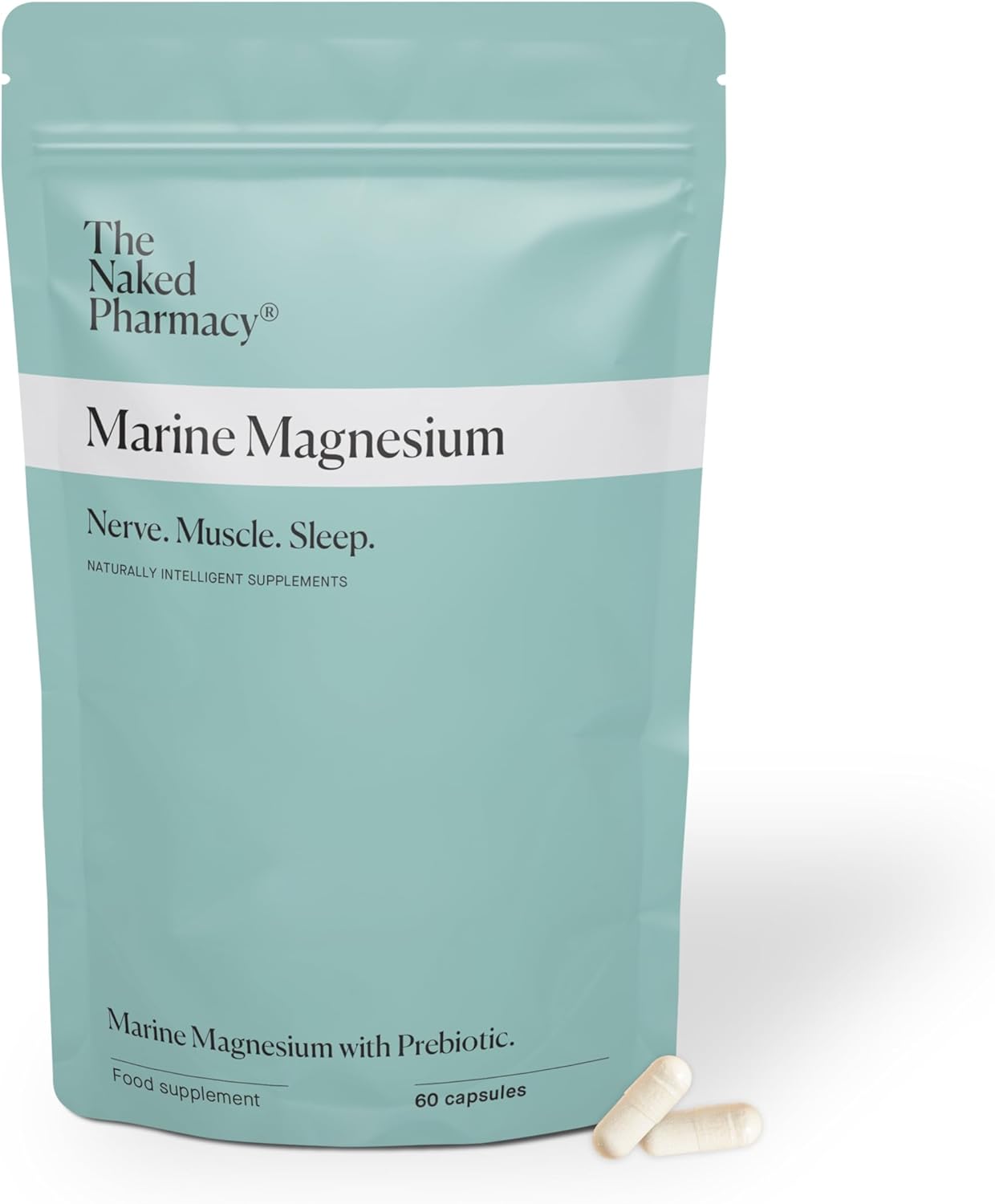 The Naked Pharmacy | Marine Magnesium | Sleep & Nerve/Muscle | Natural Supplements with Prebiotic Baobab | High Strength | No Additives | Vegan | 60 Capsules
