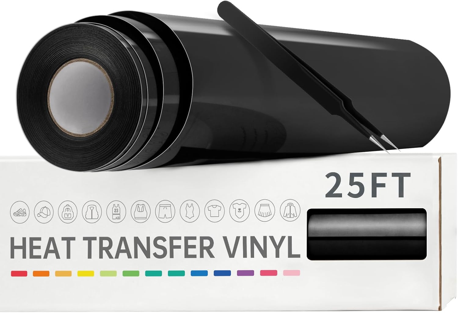VinylRus Heat Transfer Vinyl-12” x 25ft Black Iron on Vinyl Roll for Shirts, HTV Vinyl for Silhouette Cameo, Easy to Cut & Weed