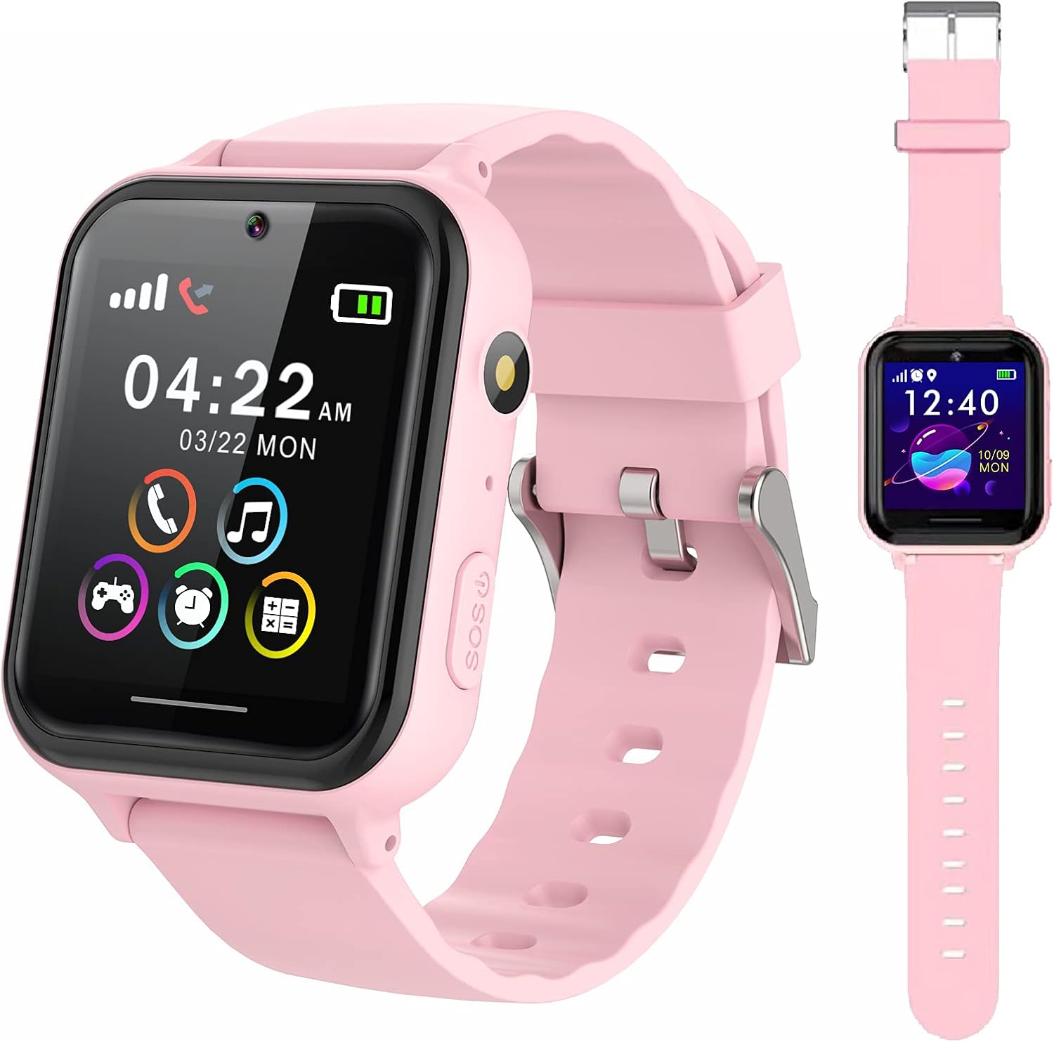 PTHTECHUS Smart Watch for Kids - Boys Girls Smartwatch with 2 Way Phone Need 2G SIM to Call SOS Games Music MP3 Player HD Selfie Camera Calculator Alarm Timer 12/24 Hours for 4-12 Years Old Students