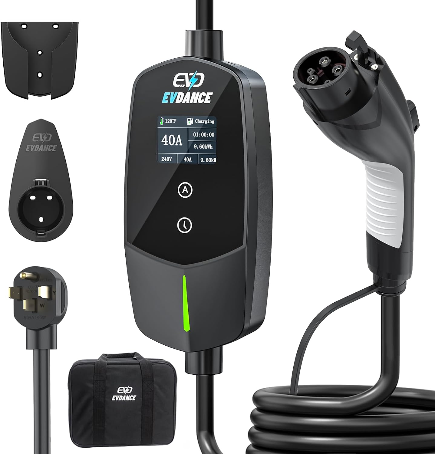 EVDANCE Level 2 EV Charger 40Amp, 240V 9.6KW Portable Electric Vehicle Charging Stations with NEMA 14-50P, 25FT Cable Adjustable Current/Timing Delay Home Electric Car Charger for J1772 BEVs/PHEVs