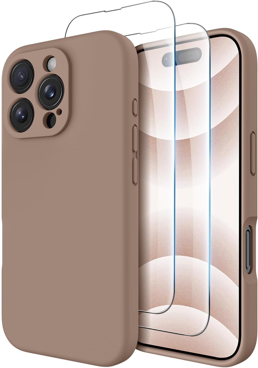 OTOFLY Compatible with iPhone 16 Pro Case, Compatible with MagSafe, Shockproof Magnetic Silicone Case for iPhone 16 Pro,[Military Grade Protection] [2 Pack Screen Protectors], Light Brown