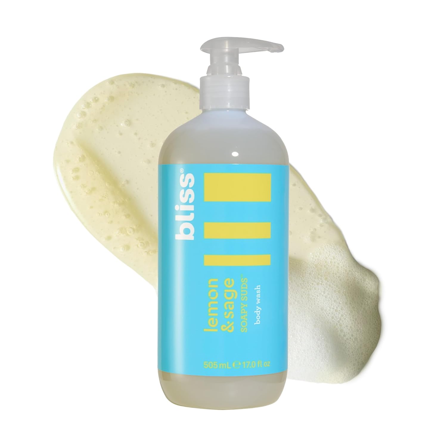 Bliss Soapy Suds Body Wash - Lemon and Sage - 17 Fl Oz - Gentle and Hydrating for Supremely Soft Skin - Paraben Free - Vegan & Cruelty Free