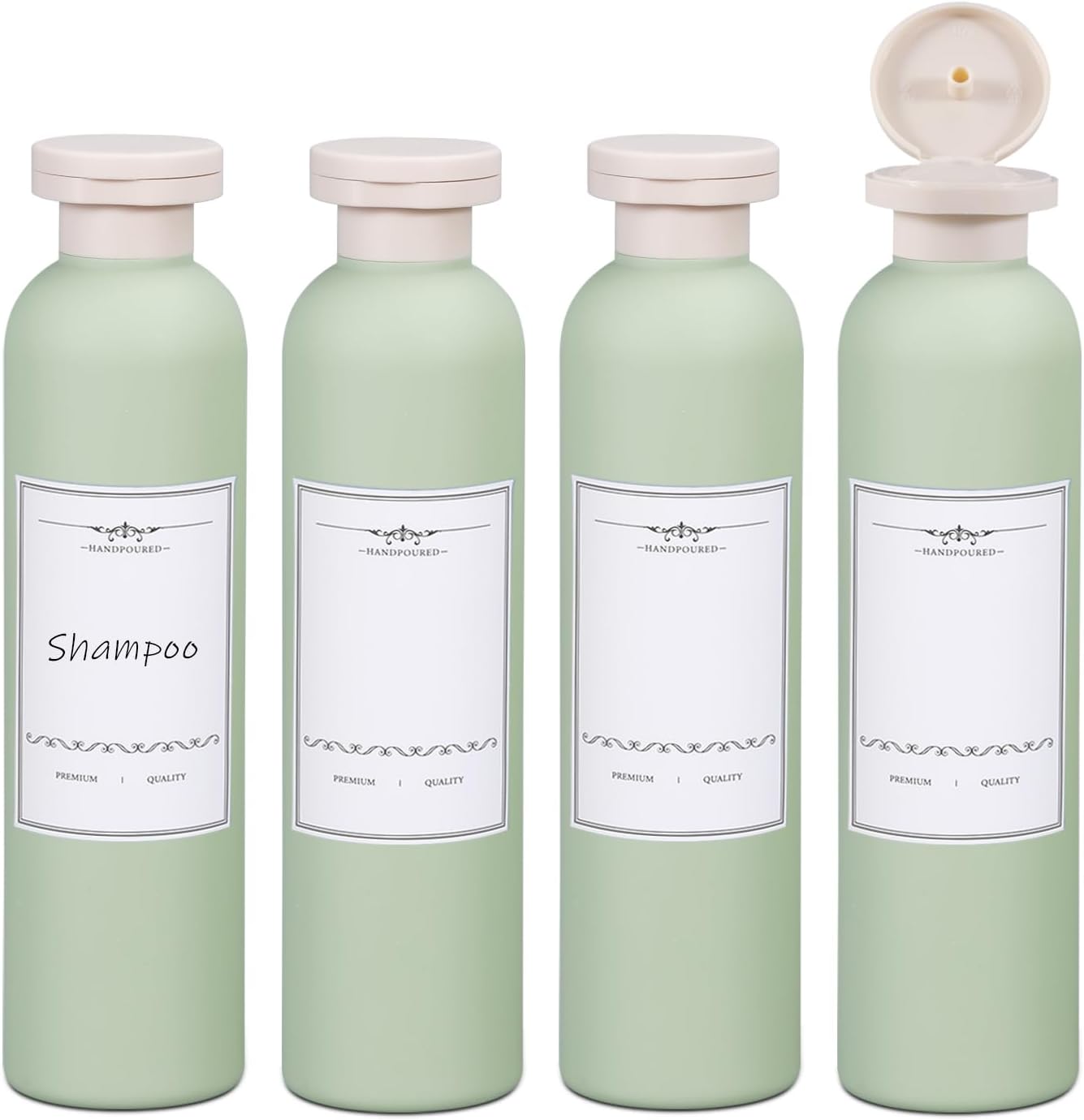 8.8oz 4Pcs Green Plastic Refillable Travel Shampoo and Conditioner Bottles Plastic Refillable Travel Shampoo Bottles with Flip Cap Plastic Refillable Shampoo and Conditioner Bottles Travel Size