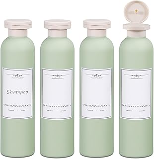 8.8oz 4Pcs Green Plastic Refillable Travel Shampoo and Conditioner Bottles Plastic Refillable Travel Shampoo Bottles with Flip Cap Plastic Refillable Shampoo and Conditioner Bottles Travel Size