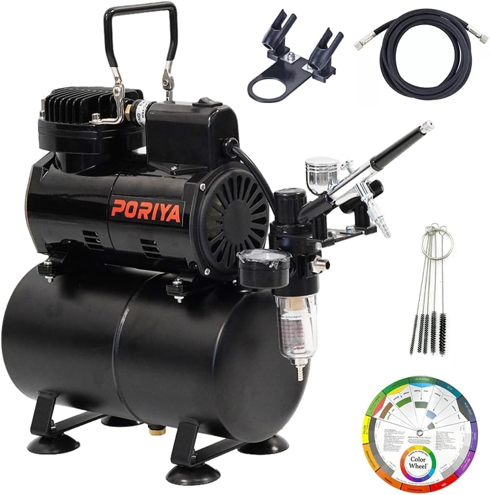 Airbrush Compressor with 3.5L Tank, Airbrush Kit with Compressor, Quiet Air Brush Accessories with 0.35MM Nozzle Air Brushes for Hobbies Crafts Nail Art Tattoos Cake Decorating AF186K
