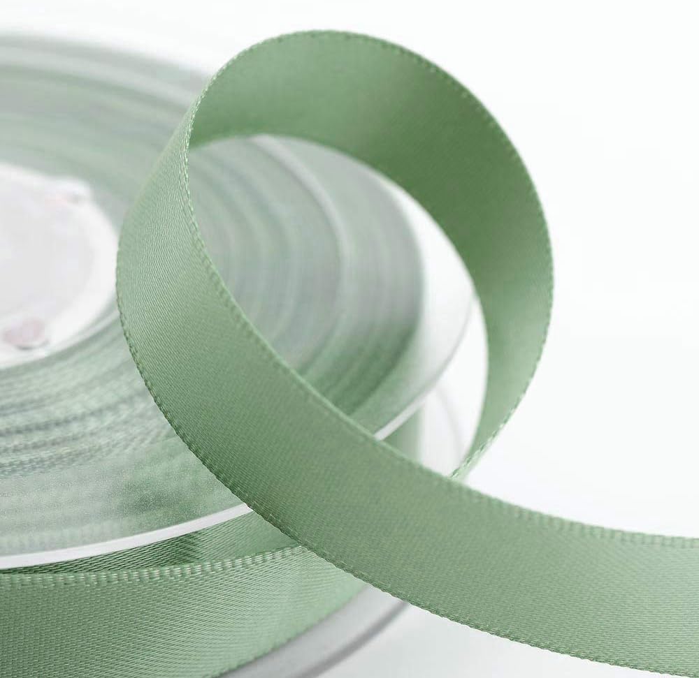 Italian Options Satin Ribbon, 25mm Wide x 25 Metre Roll, Sage Green