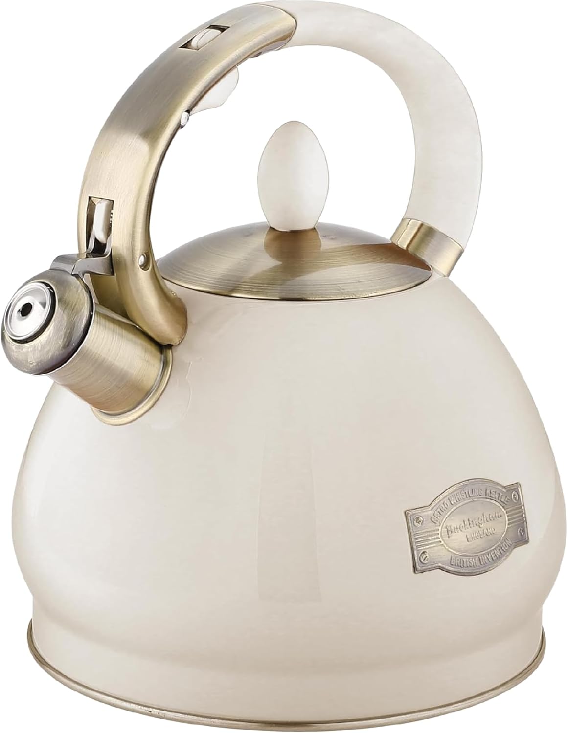 Buckingham Retro Matt Cream Whistling Kettle Antique Gold Stainless Steel Induction Compatible 3.4 L Capacity