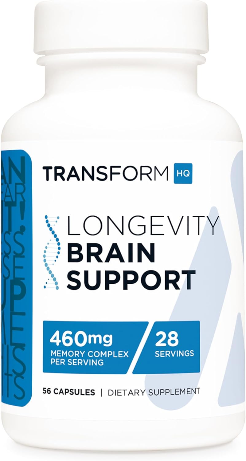 TransformHQ Longevity Brain Support Supplement (28 Servings) - 460mg Memory Complex Per Serving, 56 Capsules