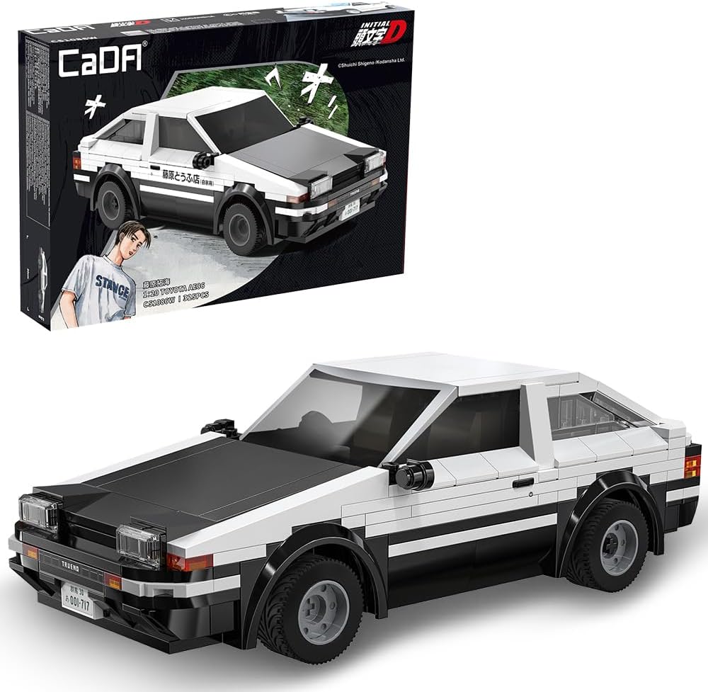 CaDA C51086W Toyootta AE86 Trueno Building Block Model, 1:20 Scale, 325 Precisely Assembled Pieces, Opening and Closing Doors and Steering Wheel, Initial D Classic Car Collector's Edition