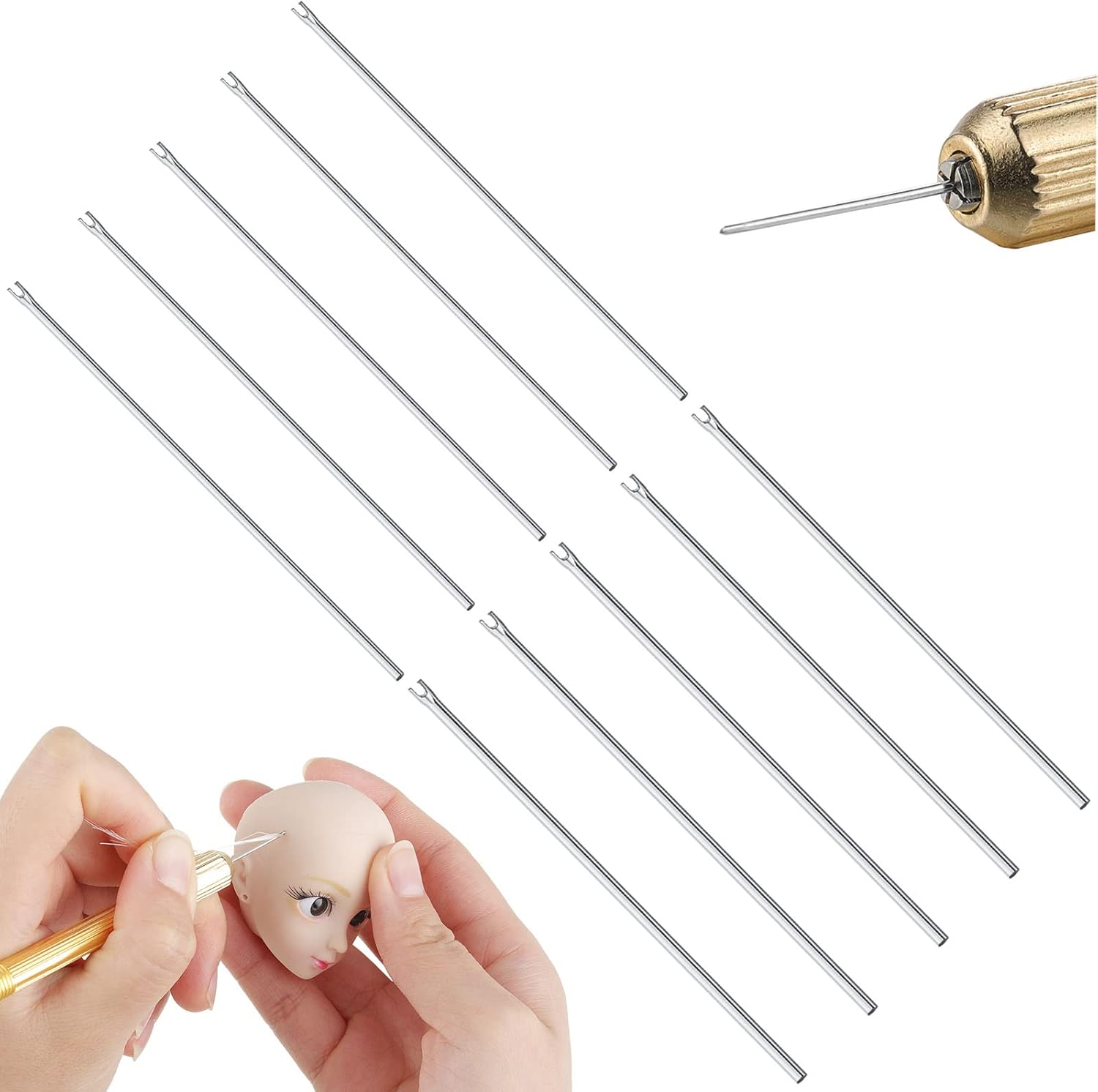 Juinte 10 Pieces Rerooting Tool for Doll Hair Rooting Reroot Rehair Needles Stainless Steel Doll Making Kit Reborn for DIY Tools Supplies