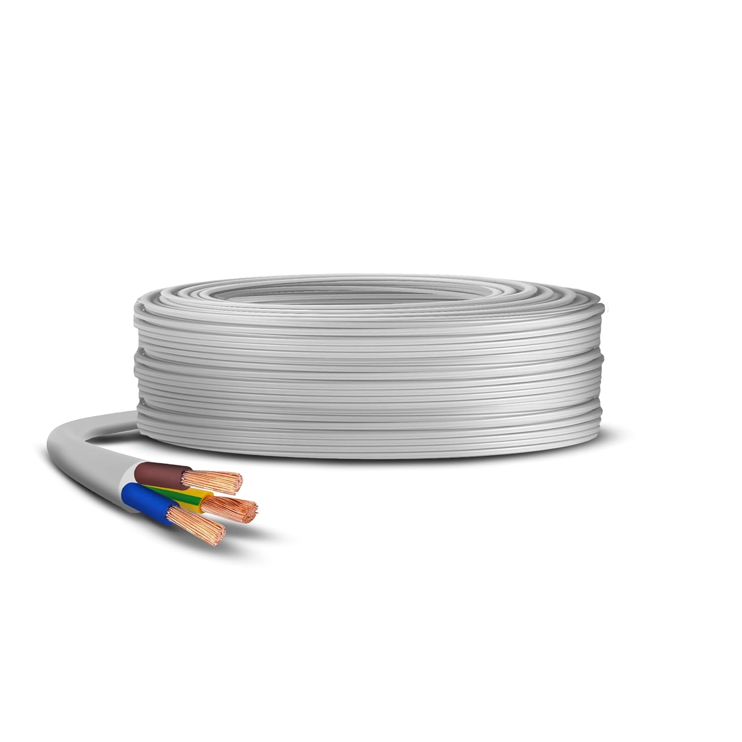 Primes DIY 3 Core Round White Flex Flexible Cable, stranded electrical copper wire, Insulated Flexible PVC Wire, Stranded Wire High Temperature Resistance, 3182Y BASEC Approved 1.5mm(2 Meter)