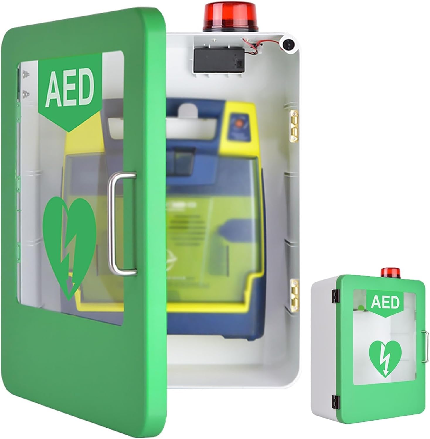 AED defibrillator storage cabinet, AED Defibrillator Storage Cabinet With Key And Alarm, Wall mounted Steel AED Alarm Box, Double Switch Control