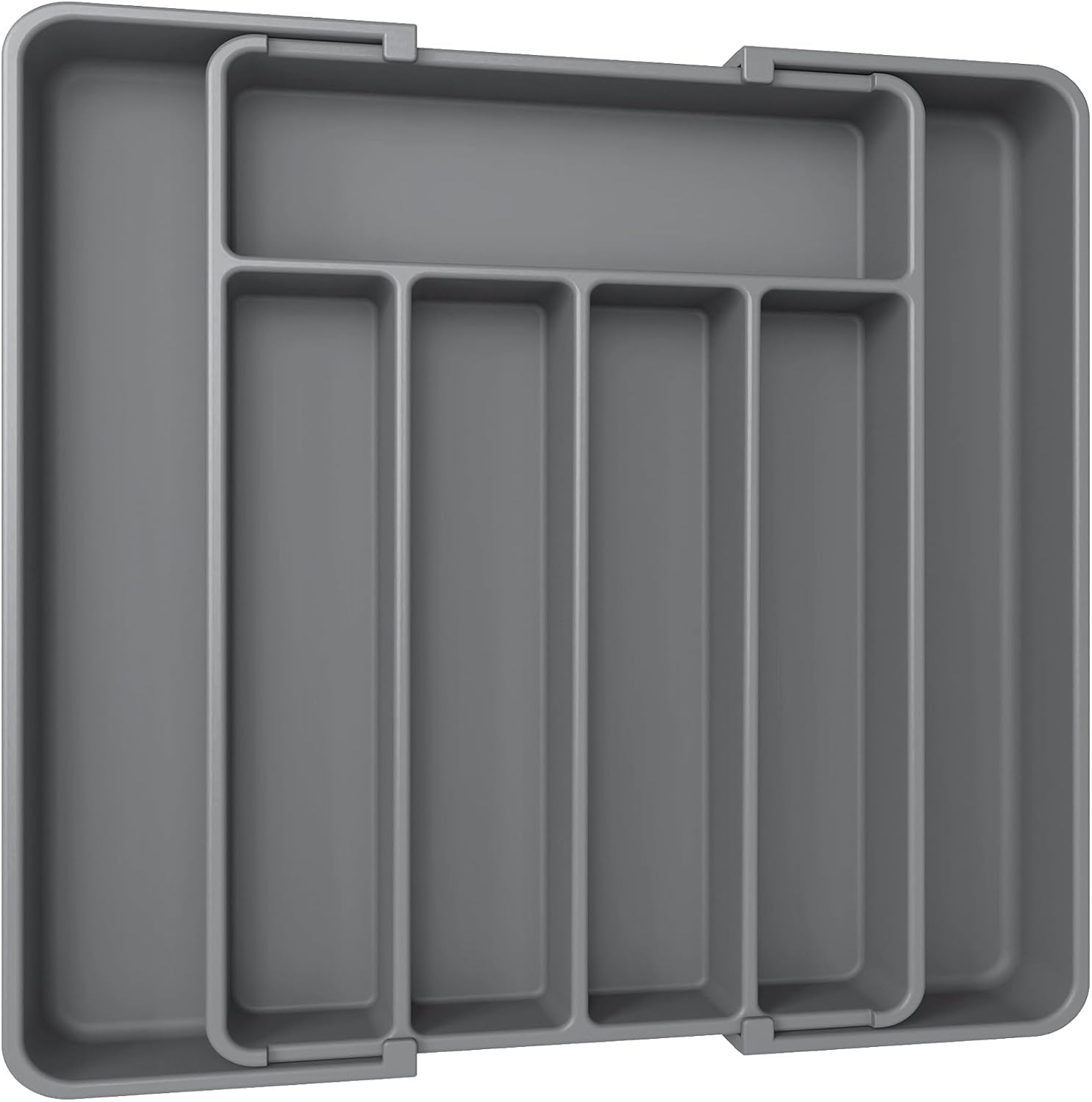 Aujen Cutlery Drawer Organiser - Expandable Kitchen Drawer Organiser, Adjustable Cutlery Tray, Utensil Organisation for Forks, Knives, Multipurpose Kitchen Storage, Grey, 31.50x4.17x22.50~37.50 cm