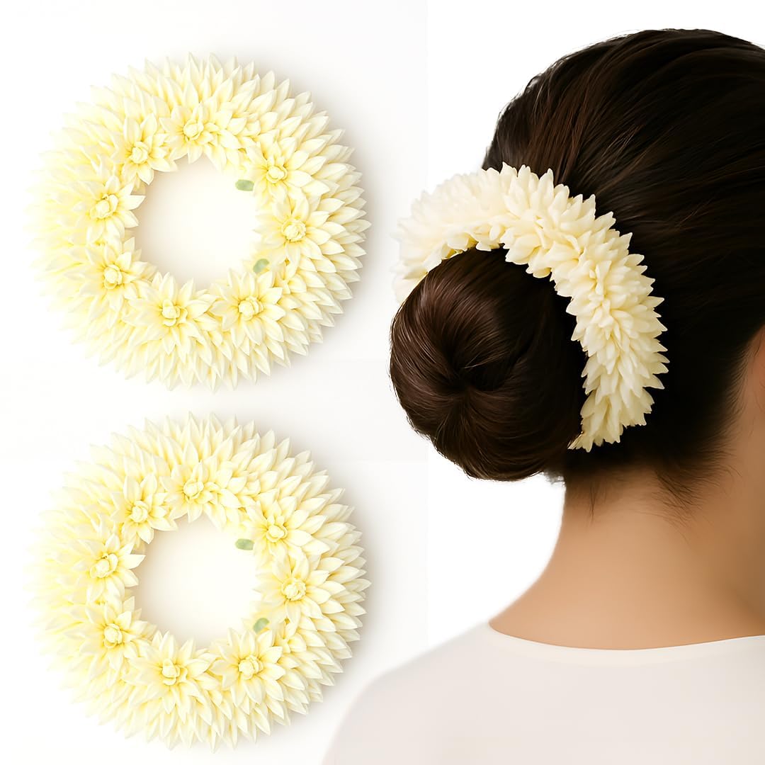 Artificial Gajra for Hair Buns & Braids, Reusable Scented Jasmine Flower Traditional Indian Bridal Jewelry Hair Accessory for Weddings, Festivities & Casual Days for Women