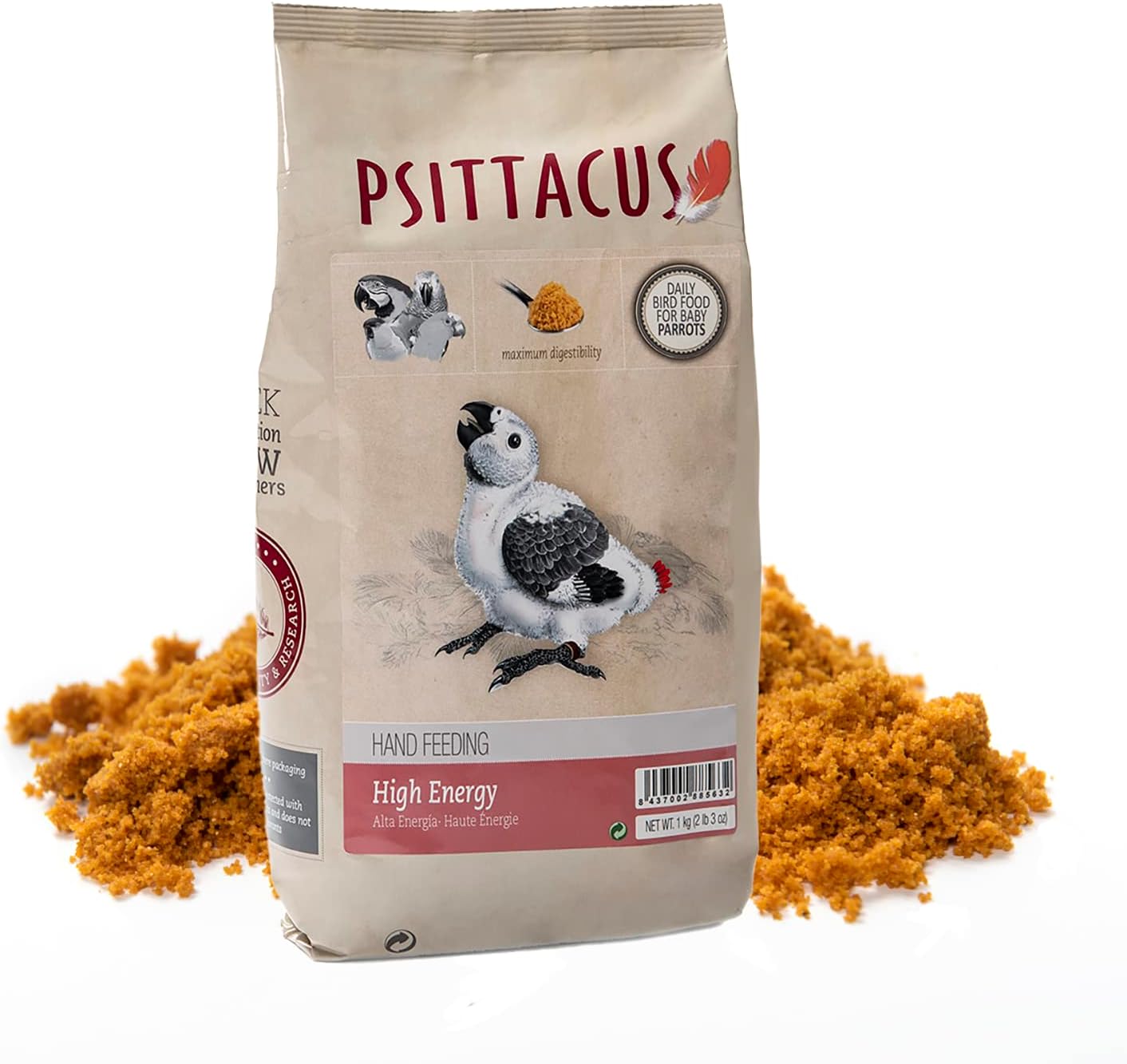 Psittacus High Energy Hand-Feeding Formula 2.2 lb | Diet for Baby African Greys, Macaws and Other African Parrots | Premium Food for Birds, 100% no-GMO