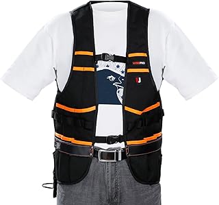 Tool Vest with Leather Hanging Straps, Adjustable Construction Tool Vest Carpenter's vest, Work Vest with pockets for Men, Construction, Carpenters, Electrician