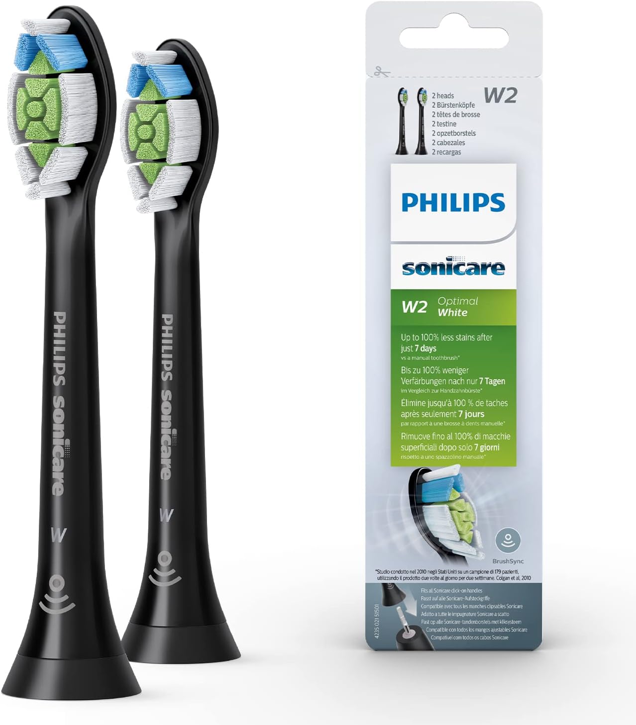 Philips Sonicare Original W2 Optimal White Standard Sonic Toothbrush Heads- 2 Pack in Black (Model HX6062/13)