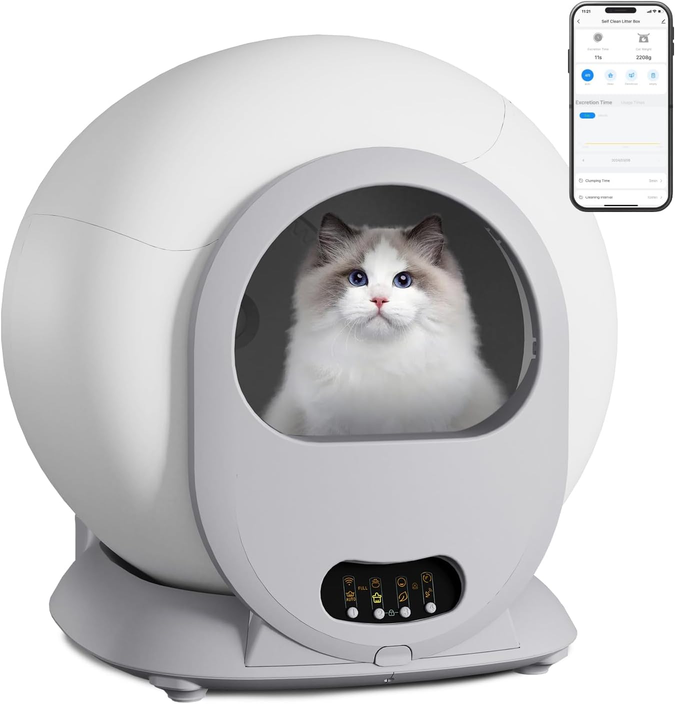 Self Cleaning Cat Litter Box,Automatic Litter Box for Multiple Cats with App Control Odor Removal,Cat Litter Box Automatic Cleaning White