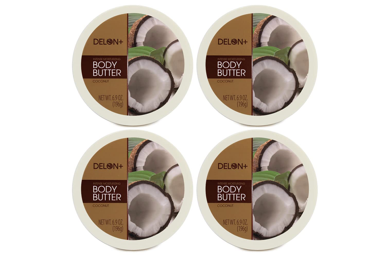 DELON Intense Moisturizing Body Butter, Coconut with Coconut Oil, 6.9 oz (Pack of 4)