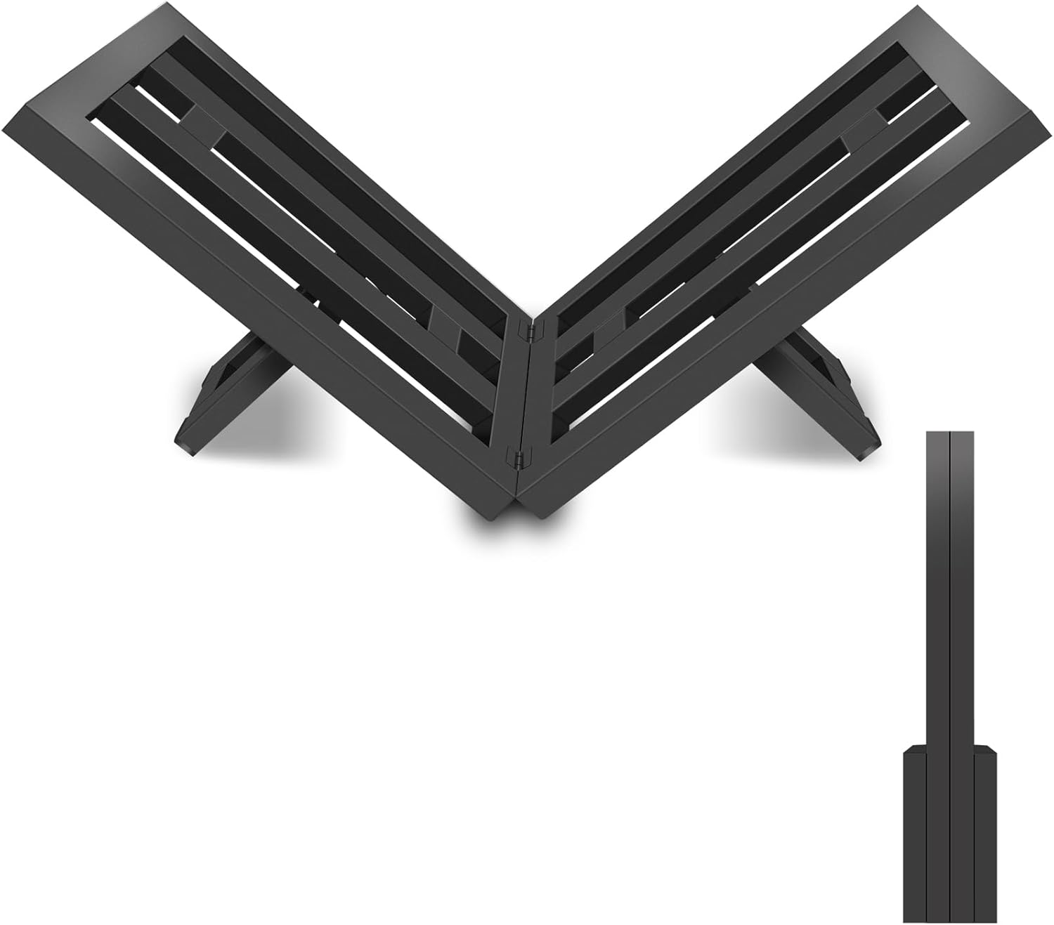 Firewood Rack Indoor Outdoor, Portable Wood Log Rack, Black Steel Fireplace Log Holder, Heavy Duty Firewood Stand for Fireplace/Firepit