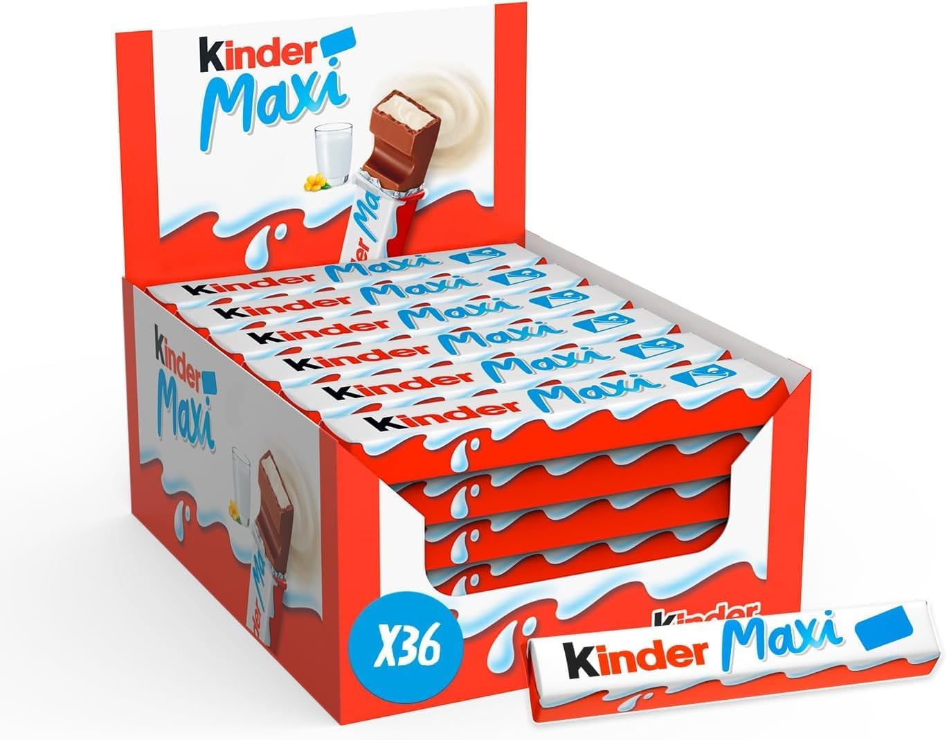 Kinder Chocolate Medium Bars, Bulk Chocolate Gift Box, Fine Milk Chocolate Bar with a Milky Filling, Pack of 36 (756gr)