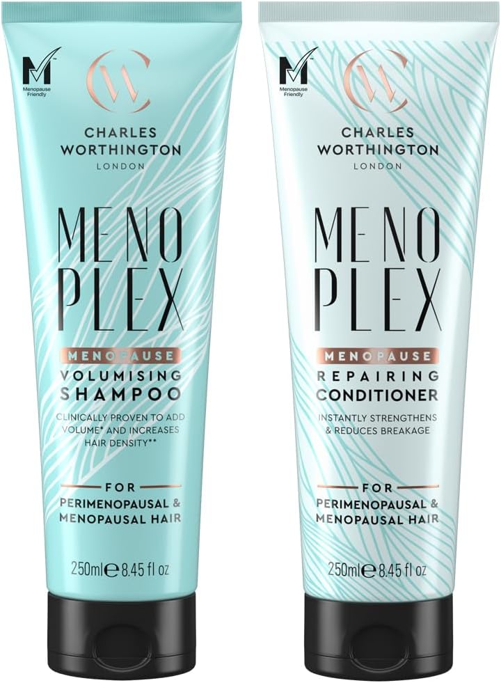 Charles Worthington MenoPlex Menopause Volumising Shampoo & Repairing Conditioner, for Dry Dull Hair Bundle, 2x250ml