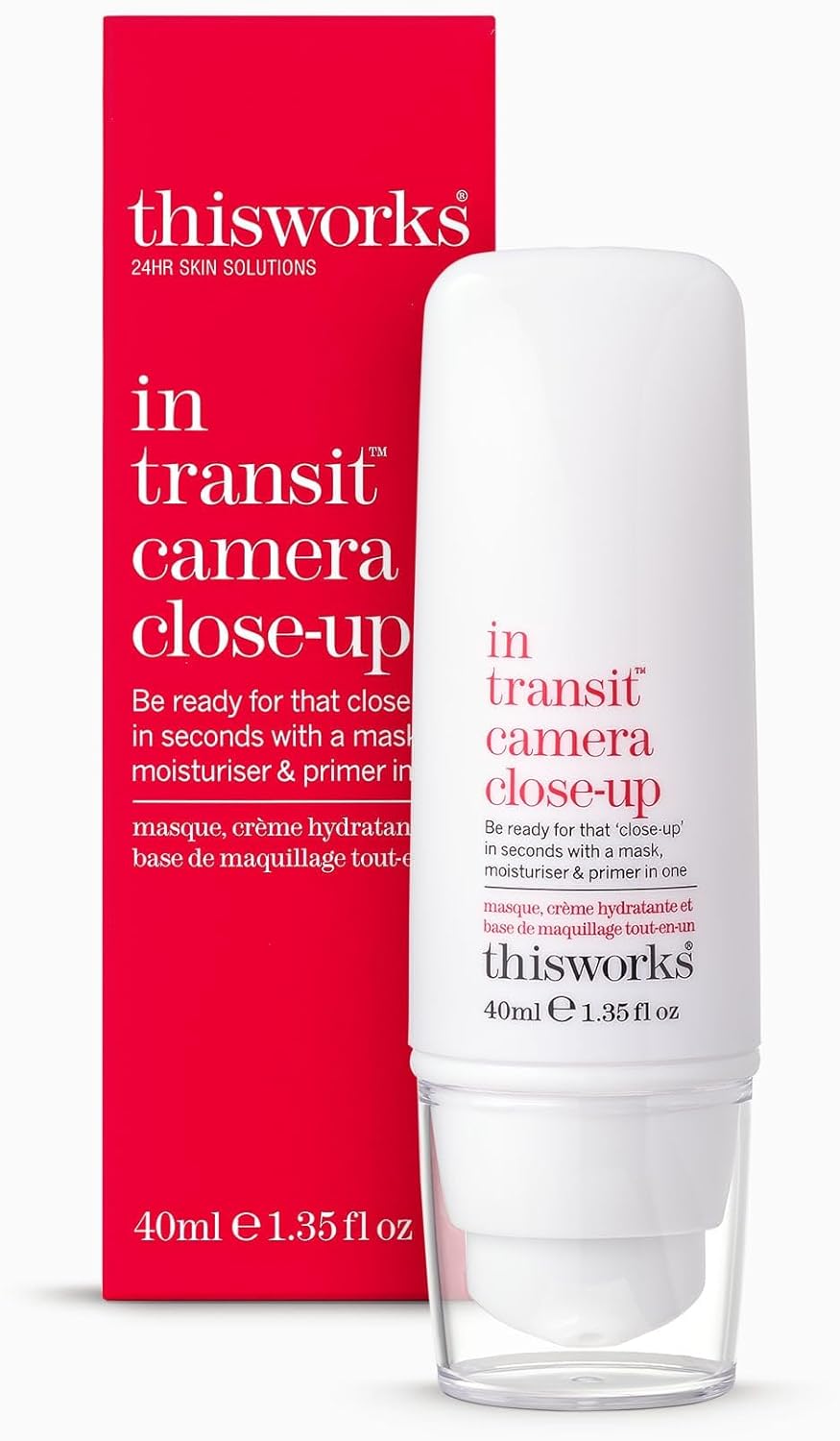 This Works In Transit Camera Close-Up, 40 ml - Hydrating Primer for a Long-Lasting and Flawless Finish to Make Up - 3 in 1 Face Moisturiser, Mask and Primer with Vitamin C and Hyaluronic Acid