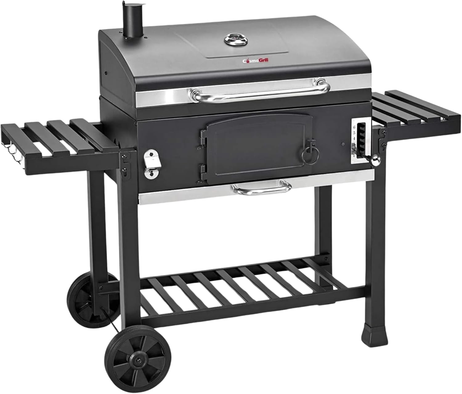 CosmoGrill Outdoor XXL Smoker Barbecue Charcoal Portable BBQ Grill | Lid Cover, Adjustable Charcoal Pan, Warming Rack & Built-in Thermometer | Extra Large Coal BBQ Smoker for Home Garden Party Cooking