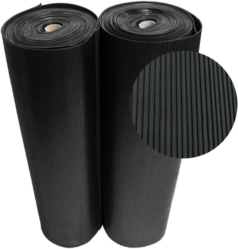 Rubber-Cal 03_167_W_RC_15 Ramp Cleat Non-Slip Outdoor Rubber Floor Mats, 0.13 inch Thick X 3ft X 15ft, Black