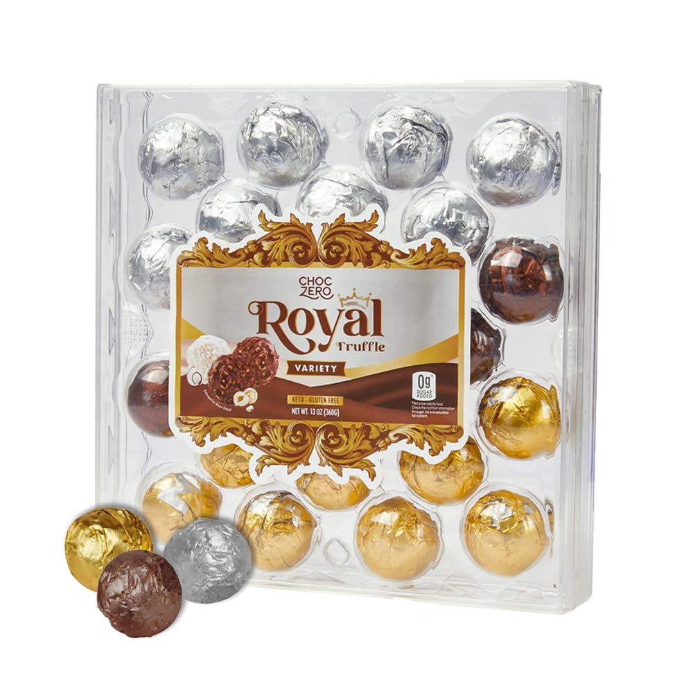 ChocZero Keto Hazelnut Truffle Variety Pack, Dark Milk and White Chocolate, No Added Sugar, Gluten Free, Holiday Gift Idea, 24 Truffles, 13oz