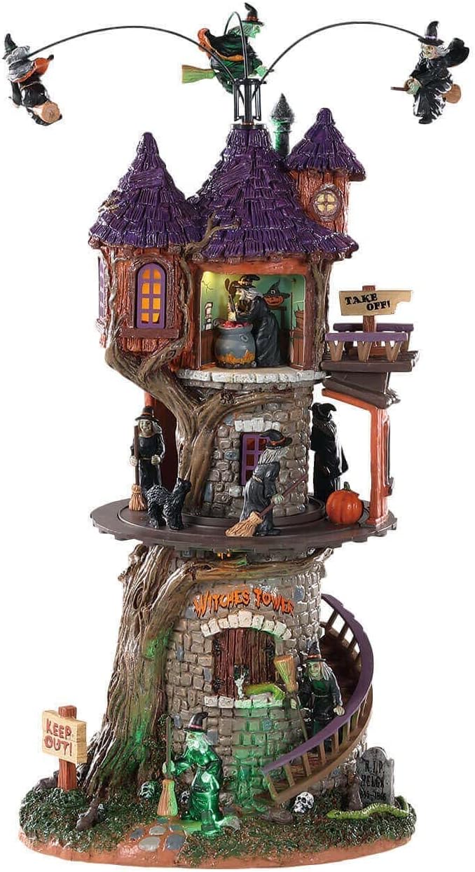 2018 Lemax Animated Halloween Figurine 6.10 x 5.12 x 11.69 Inches Polyresin Plastic Blend Multi-Color Witches Tower With Motion And Sound