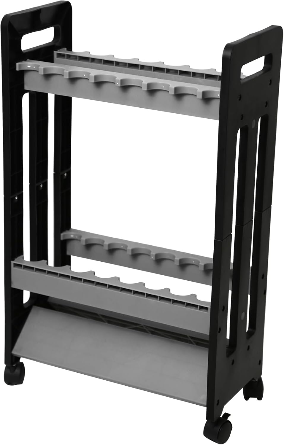 JOYWAVE Fishing Rod Holder,Fishing Pole Holders for Garage,Plastic Fishing Rod Rack,16-Slots,Portable Wheels