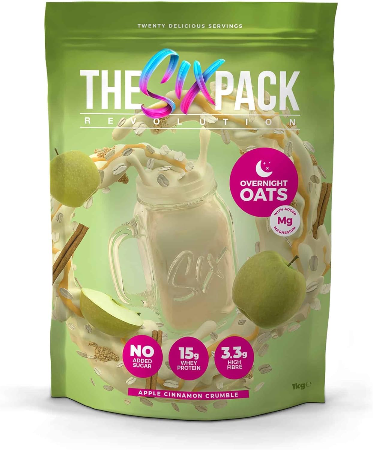 The Six Pack Revolution Overnight Oats – Apple Cinnamon Crumble – 1kg, 20 SERVINGS – 15g Protein – High Fibre – Low Sugar – Clean Breakfast Prep – Ideal for Recovery, Energy & Fitness Meal Plans