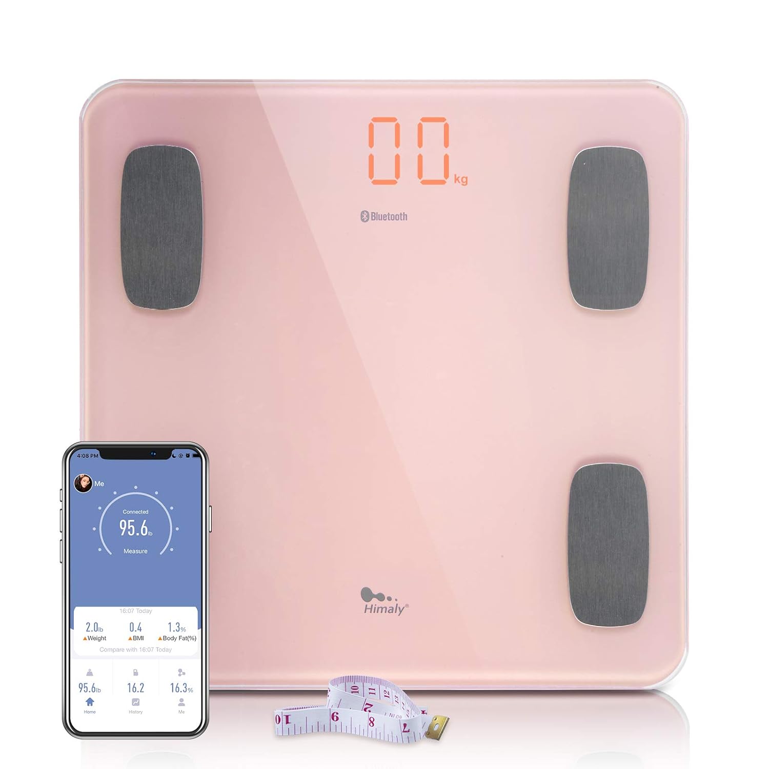 himaly Body Fat Scale Smart BMI Scale Digital Bathroom Wireless Weight Scale, Body Composition Analyzer with Smartphone App sync with Bluetooth, 180KG/400 lbs-Pink