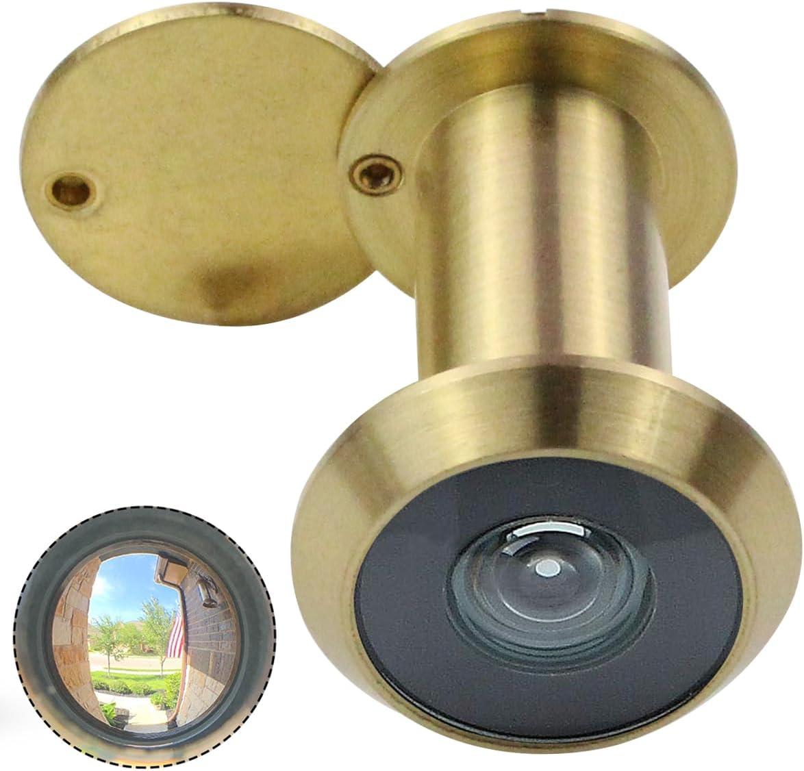 Earl Diamond - Peep Holes for Door, Solid Brass 200-Degree Door Viewer Peephole with Heavy Duty Rotating Privacy Cover for 1-3/8" to 2-1/6" Doors for Home Office Hotel, Satin Gold