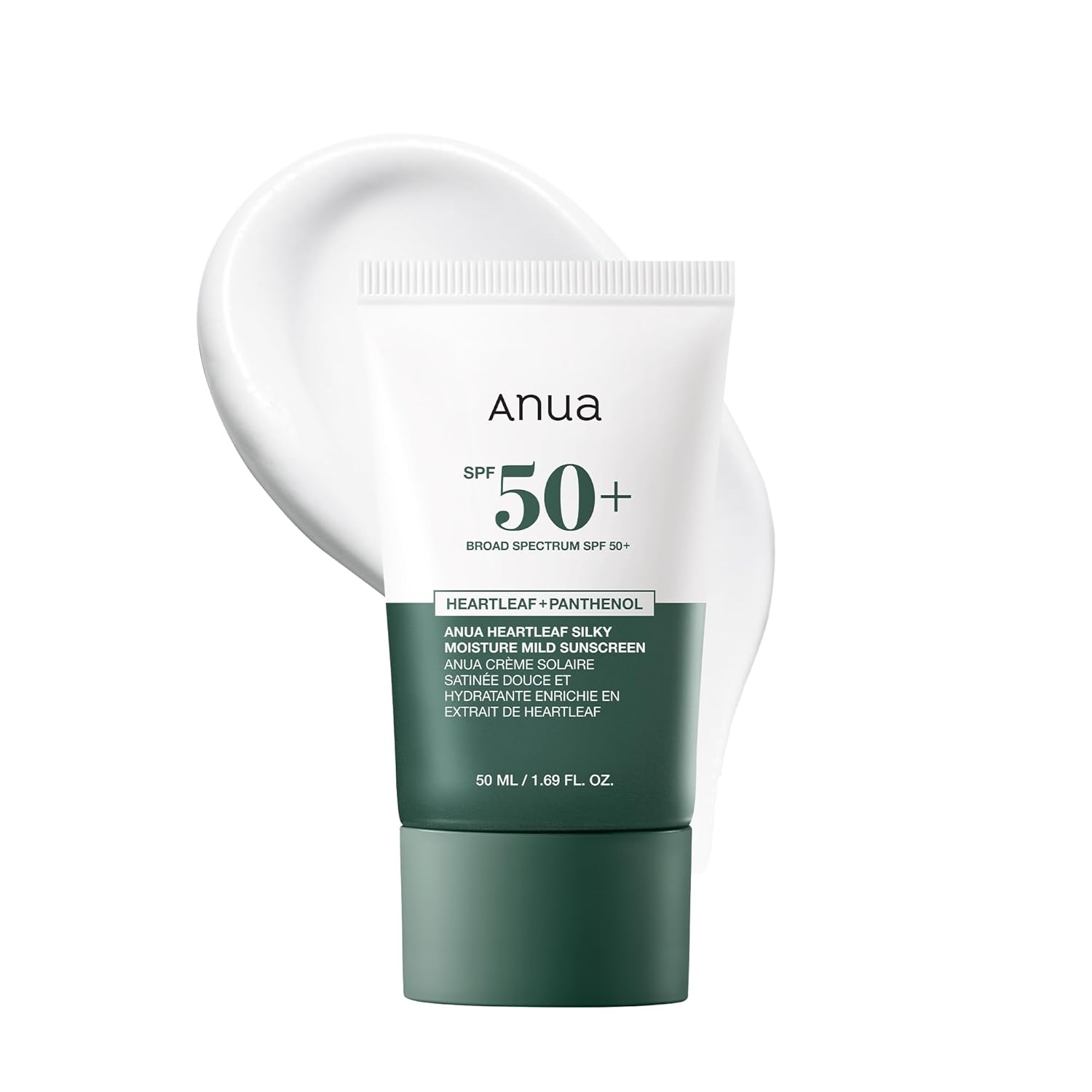 Anua Heartleaf Silky Moisture Mild Sunscreen, Broad Spectrum SPF 50+ with Moisturizing Formula, Lightweight Korean Sunscreen, Natural finish, Vegan, korean skin care 50ml / 1.69 fl. oz.