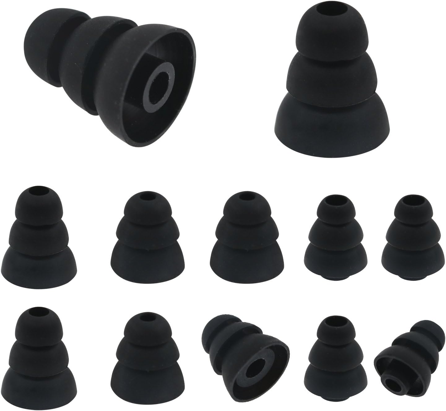 ALXCD Triple Flange Ear Tip, 6 Pairs S/M/L Size Triple Three Flange Noise Isolation Silicone Earbuds Tips with 4mm Connector Hole, Fit for Most in Ear Earphone (Black)[S/M/L]