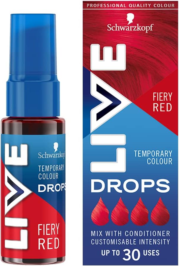 Schwarzkopf LIVE Colour Drops, Vegan, Semi-permanent, Red Hair Dye, Lasts 2 to 12 Washes, Fiery Red 30 ml