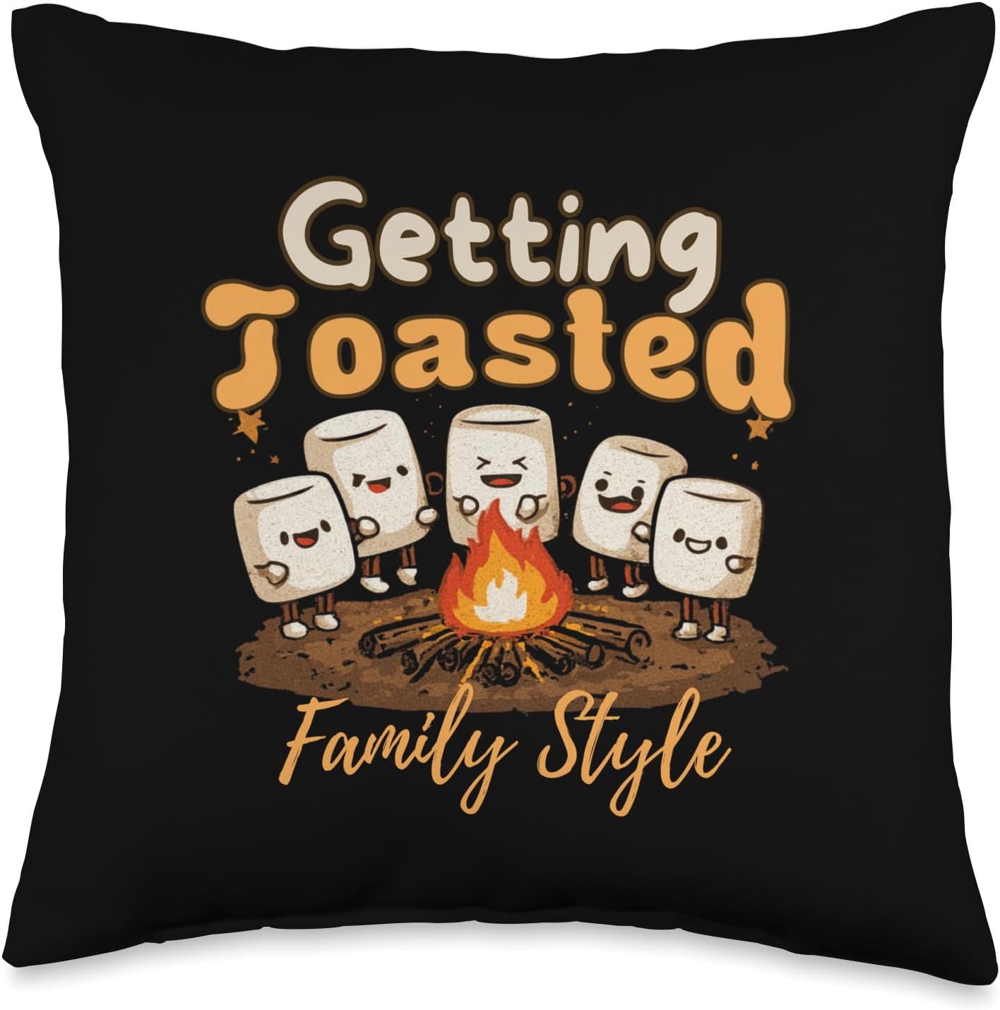 Funny Camping Gear Getting Toasted Family Marshmallows Throw Pillow