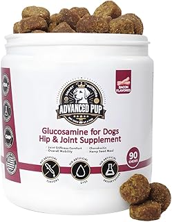 AdvancedPUP Dog Hip and Joint Care Supplement - Glucosamine Dog Joint Supplement - Dog Hip & Joint Care with Chondroitin, MSM, Turmeric for Dog Joint Relief - Healthy Natural Tasty Bacon – 90 Count