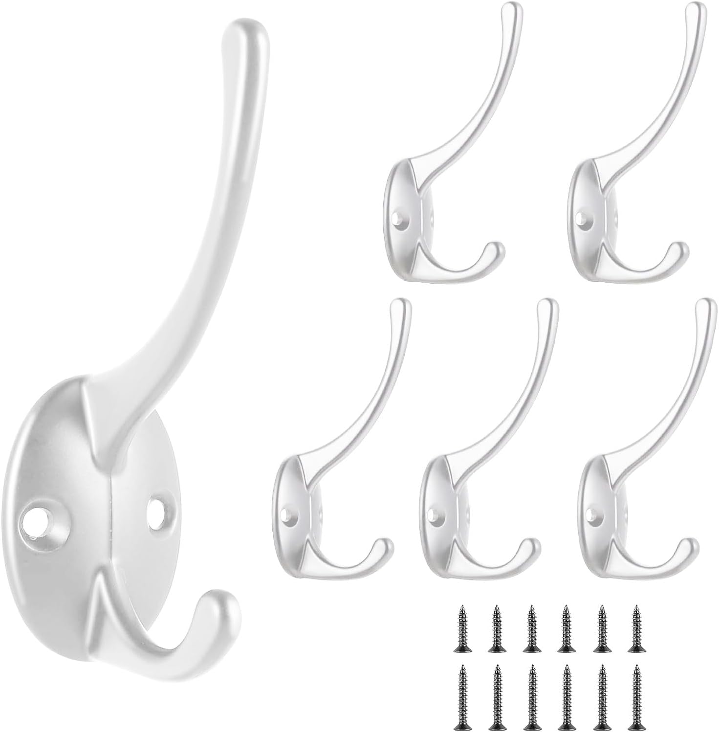 Retro Double Metal Coat Hook, 6 Piece Wall Hook Screw On Hook, White Coat Hook, Bathroom Hook, For Kitchen Bedroom Drawers Lockers Behind Door, Hooks for Hanging