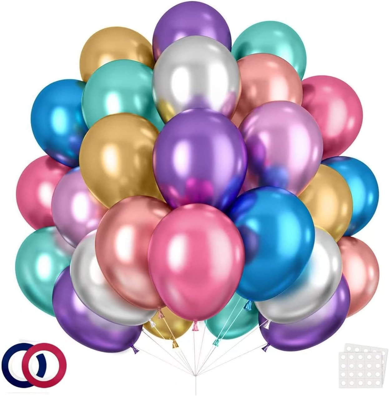 OHugs Metallic Balloons - 12 Inch Assorted Colour Thick Latex Helium Balloons for Birthday, Baby Shower, Party Decorations, Wedding, Event & Celebration Decor