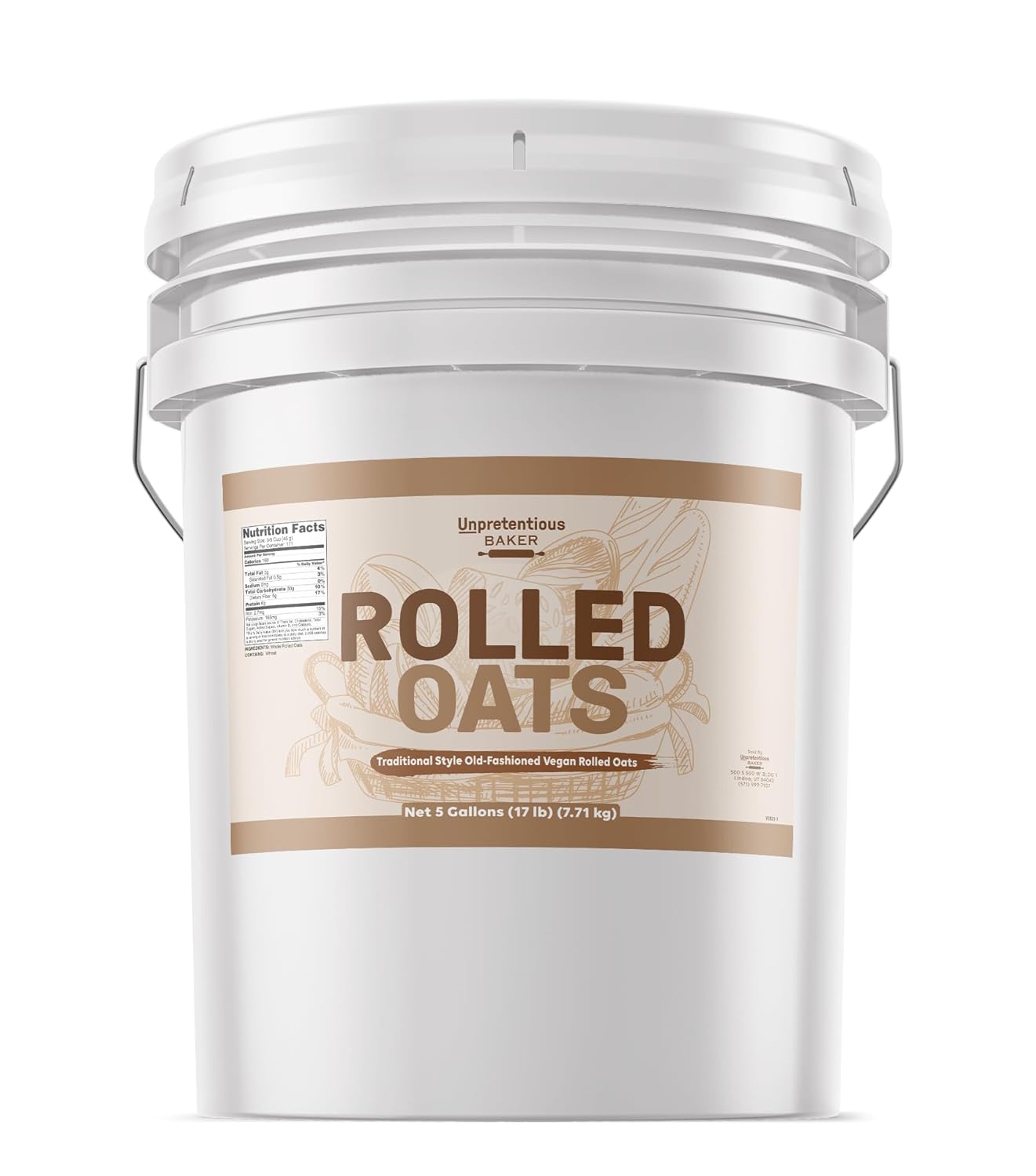 Unpretentious Rolled Oats, 5 Gallons, Old Fashioned Oats, Good Source of Iron
