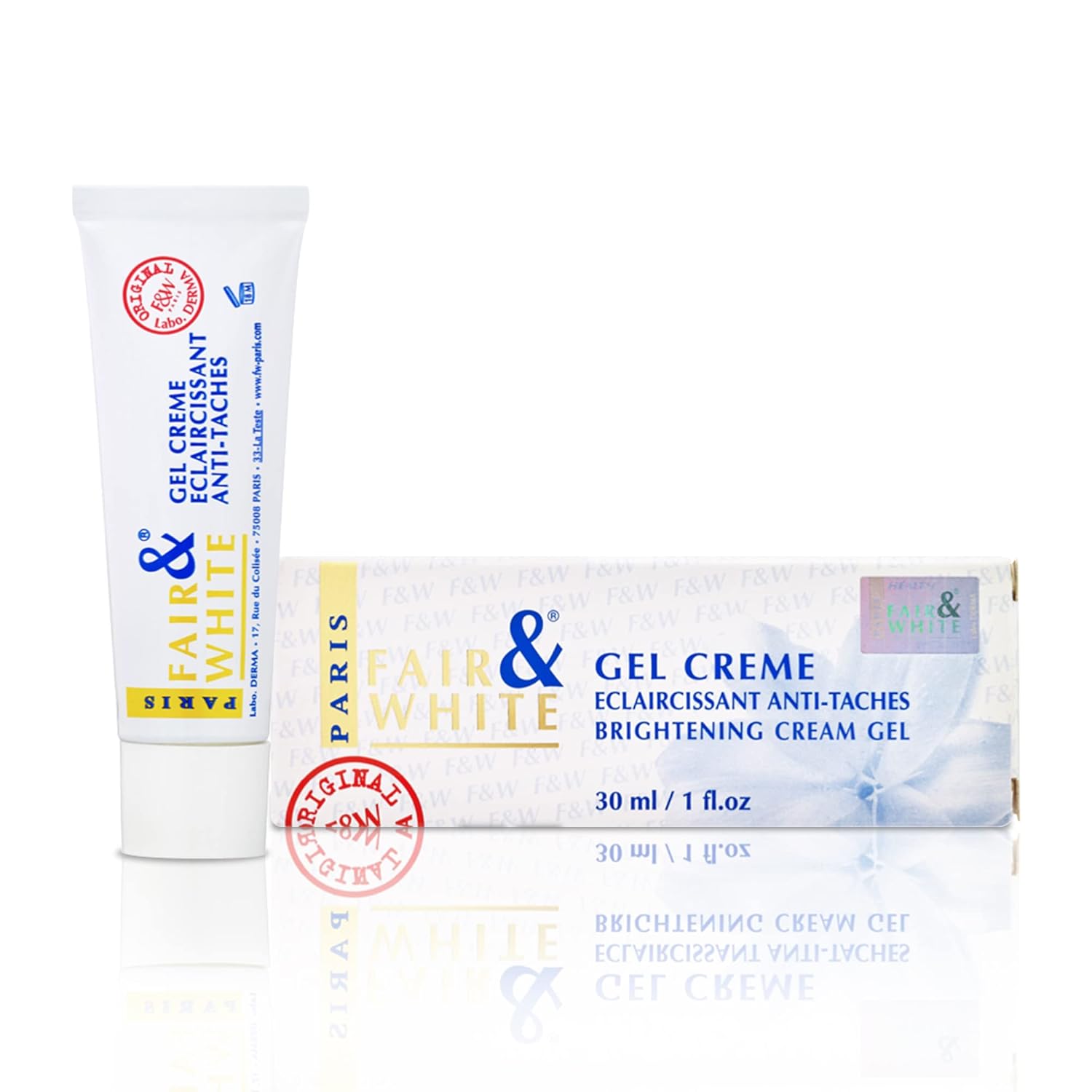 FAIR & WHITE Original Skin Brightening Gel Cream - 30ml / 1floz - For Neck, Face, Armpit, Elbows, Private Areas, Brightening Gel for Uneven Skin Tone