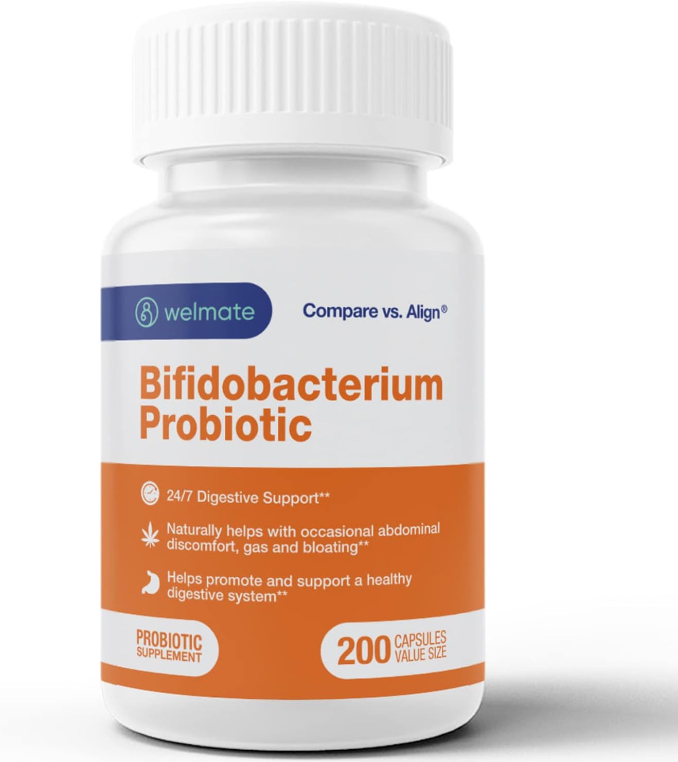 WELMATE Bifidobacterium - Probiotic Supplement - Supports Gut Health - Immune Support - Digestive Enzymes - Gluten Free - Vegan - Men & Womens Probiotic - Value Size - 200 Count